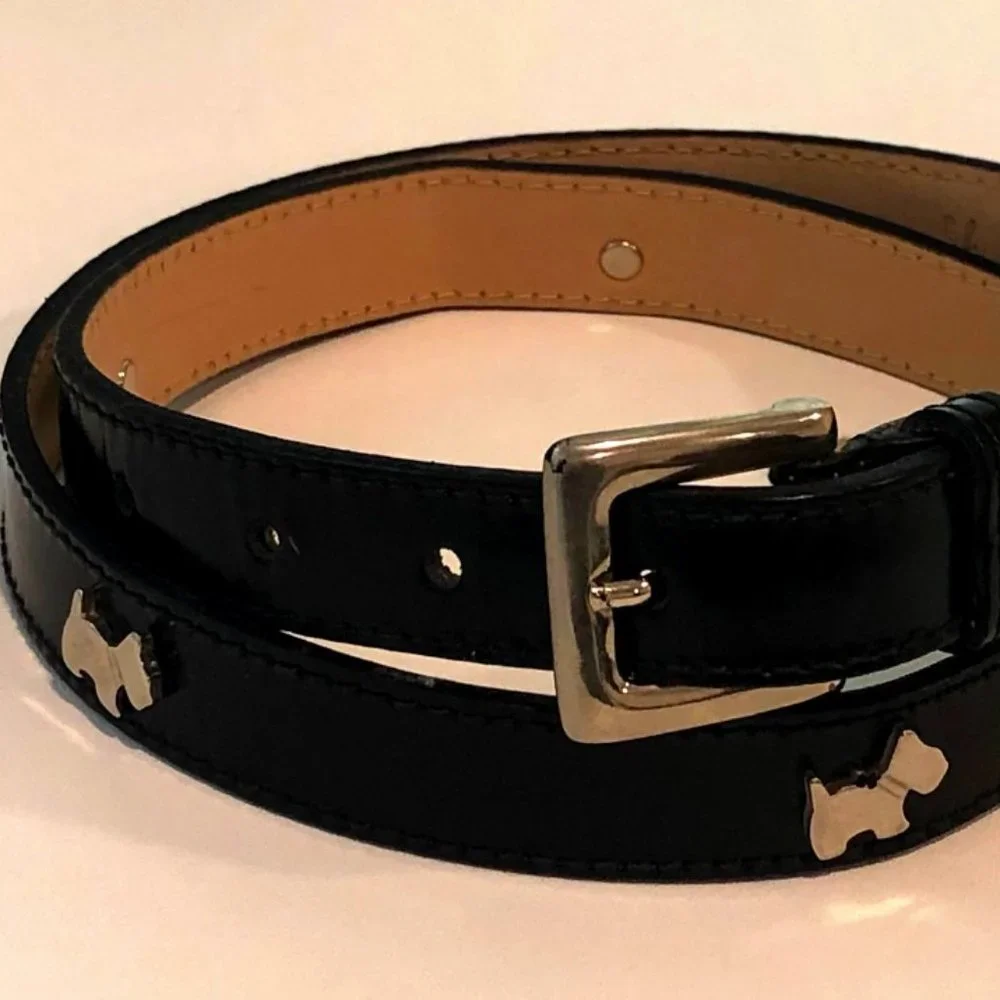 Furla Black Leather Silver Scottie Dog Belt